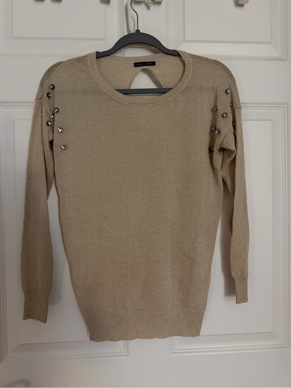 Beaded Crewneck Sweater in Beige - Womens Sweaters